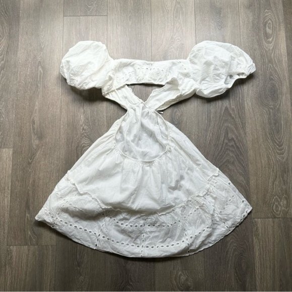 Sabo Skirt Ray Mini Dress Puff Sleeves Cut out Eyelet White Size Large - Picture 9 of 16